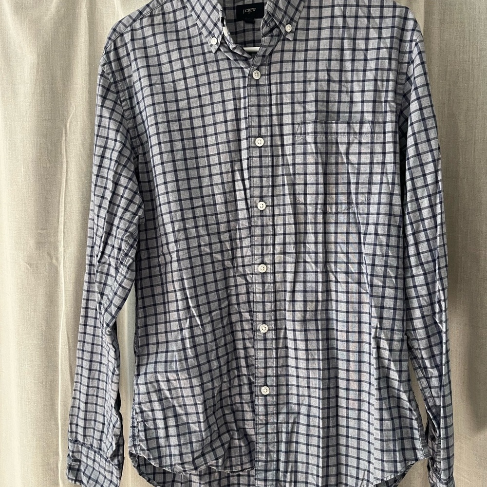 J. Crew Navy and Grey Plaid Button Down Shirt
